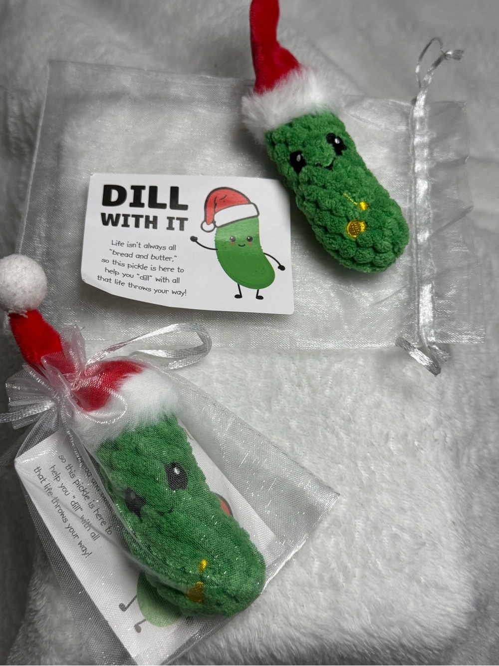Christmas Crochet Pickle Lot Emotional Support Santa Pickle Pouch Gift Set 2pc
